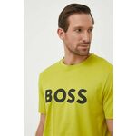 Bombažna kratka majica BOSS zelena barva - zelena. Kratka majica iz kolekcije BOSS, izdelana iz tanke, elastične pletenine. Model iz izjemno udobne bombažne tkanine.