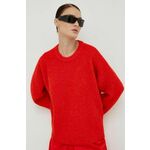 Volnen pulover Gestuz ženski, rdeča barva - rdeča. Pulover iz kolekcije Gestuz. Model izdelan iz melange pletenine. Model iz tkanine, ki je izjemno prijetna na otip.