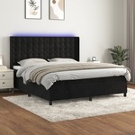 Box spring postelja z vzmetnico LED črna 180x200 cm žamet - vidaXL - črna - 85,01 - 180 x 200 cm - vidaXL