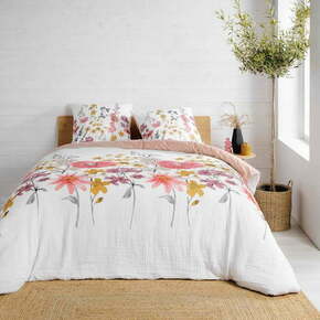 Bela/rožnata podaljšana posteljnina za zakonsko posteljo iz muslina 220x240 cm Rosine – douceur d'intérieur
