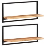 shumee Stenske police, 2 kosa, 80x25x35 cm, masivni akacijev les in jeklo