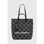 Torbica Karl Lagerfeld siva barva - siva. Velika torbica iz kolekcije Karl Lagerfeld. Model na zapenjanje, izdelan iz kombinacije tekstilnega materiala in ekološkega usnja.