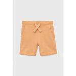 Otroške bombažne kratke hlače Guess oranžna barva - oranžna. Otroški kratke hlače iz kolekcije Guess, izdelane iz tanke, elastične pletenine. Lahkoten in prijeten material, namenjen toplejšim letnim časom.