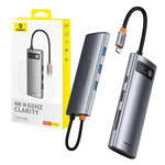 slomart hub 7w1 baseus gleam, usb-c do 1x hdmi4k 60hz + 3x usb3.0 + 1x pd + 1x sd/tf (szary)