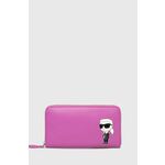 Usnjena denarnica Karl Lagerfeld ženski, roza barva - roza. Velika denarnica iz kolekcije Karl Lagerfeld. Model izdelan iz naravnega usnja.