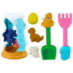 shumee Set igrač za pesek, mlinček, lopatica, grablje, kalupi, dinozavri