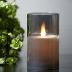 Siva LED voščena sveča v steklu Star Trading M-Twinkle, višina 12,5 cm