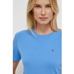 Bombažna kratka majica Tommy Hilfiger ženski - modra. Kratka majica iz kolekcije Tommy Hilfiger, izdelana iz enobarvne pletenine. Model iz izjemno udobne bombažne tkanine.