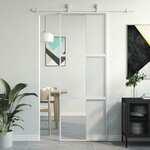 vidaXL Drsna vrata bela 76x205 cm kaljeno steklo in aluminij