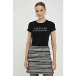 Kratka majica Armani Exchange ženski, črna barva - črna. Kratka majica iz kolekcije Armani Exchange, izdelana iz tanke, zelo elastične pletenine. Model iz zračne tkanine z visoko vsebnostjo bombaža.