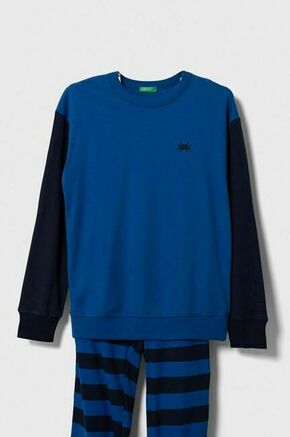 Otroška pižama United Colors of Benetton - modra. Otroški pižama iz kolekcije United Colors of Benetton. Model izdelan iz vzorčaste pletenine. Tanek