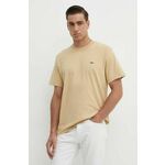 Bombažna kratka majica Lacoste moški, bež barva - bež. Kratka majica iz kolekcije Lacoste, izdelana iz elastične pletenine. Model iz zračne bombažne tkanine.