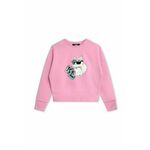 Otroški pulover Karl Lagerfeld roza barva - roza. Otroški pulover iz kolekcije Karl Lagerfeld, izdelan iz elastične pletenine. Zaradi vsebnosti poliestra je tkanina bolj odporna na gubanje.