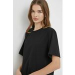 Kratka majica Sisley ženski, črna barva - črna. Kratka majica iz kolekcije Sisley, izdelana iz tanke, elastične pletenine. Model iz izjemno udobne, zračne tkanine z visoko vsebnostjo bombaža.