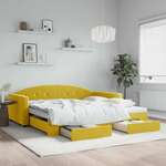 Greatstore Izvlečna dnevna postelja s predali rumena 100x200 cm žamet