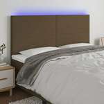 Greatstore LED posteljno vzglavje temno rjavo 200x5x118/128 cm blago