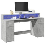 vidaXL Pisalna miza z LED lučkami betonsko siva 160x55x91 cm inž. les