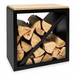 Blumfeldt Kindlewood S Black, stojalo za polena, klop, 57 × 56 × 36 cm, bambus, cink