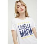 Kratka majica LaBellaMafia ženski, bela barva - bela. Kratka majica iz kolekcije LaBellaMafia, izdelana iz elastične pletenine. Model iz zračne tkanine z visoko vsebnostjo viskoze.