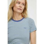 Bombažna kratka majica Levi's ženski, mornarsko modra barva - mornarsko modra. Kratka majica iz kolekcije Levi's, izdelana iz vzorčaste pletenine. Model iz zračne bombažne tkanine.