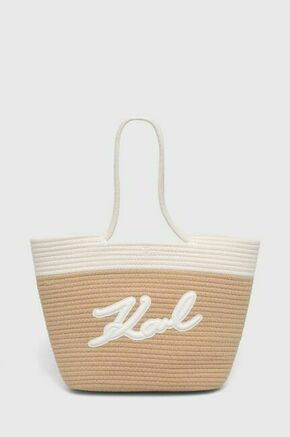 Torba za plažo Karl Lagerfeld bela barva - bela. Velika torba za plažo iz kolekcije Karl Lagerfeld. Model na zapenjanje
