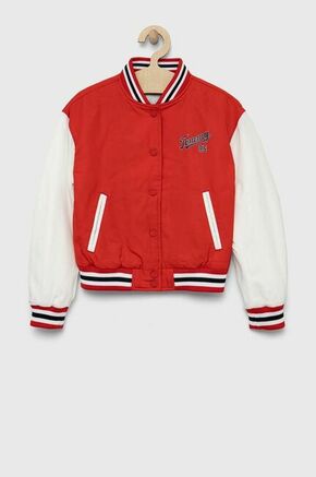 Otroška bomber jakna Tommy Hilfiger rdeča barva - rdeča. Otroška Bomber jakna iz kolekcije Tommy Hilfiger. Delno podloženi model izdelan iz vzorčastega materiala.