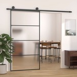 Greatstore Drsna vrata mlečno ESG steklo in aluminij 102,5x205 cm črna