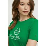 Bombažna kratka majica Tommy Hilfiger ženski, zelena barva - zelena. Kratka majica iz kolekcije Tommy Hilfiger. Model izdelan iz elastične pletenine.