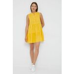 Lanena obleka Sisley rumena barva, - rumena. Lahka obleka iz kolekcije Sisley. Nabran model izdelan iz enobarvne tkanine.
