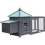Greatstore Kokošnjak z gnezdiščem siv 193x68x104 cm trden les jelke