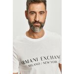 Armani Exchange T-shirt - bela. T-shirt iz zbirke Armani Exchange. Model narejen iz tanka, rahlo elastična tkanina.
