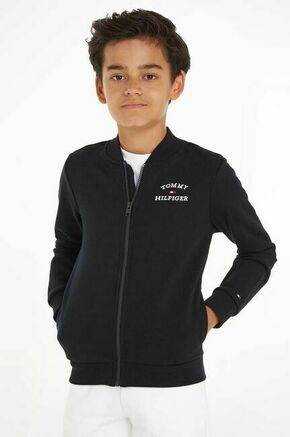 Otroški bombažen pulover Tommy Hilfiger črna barva - črna. Otroški pulover iz kolekcije Tommy Hilfiger. Model z zapenjanjem na zadrgo