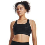 UA Mid Crossback Emboss Womens Bra, Black/Jet Grey - XS