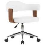 Greatstore Vrtljiv pisarniški stol bel ukrivljen les in umetno usnje