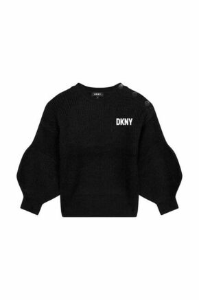Otroški pulover Dkny črna barva - črna. Otroški Pulover iz kolekcije Dkny. Model z okroglim izrezom
