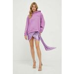Bombažen pulover Pinko ženska, vijolična barva, s kapuco - vijolična. Pulover s kapuco iz kolekcije Pinko, izdelan iz elastične pletenine. Model iz izjemno udobne bombažne tkanine.