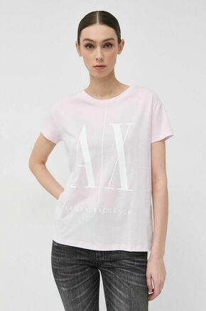 Bombažna kratka majica Armani Exchange roza barva - roza. Lahkotna kratka majica iz kolekcije Armani Exchange. Model izdelan iz tanke