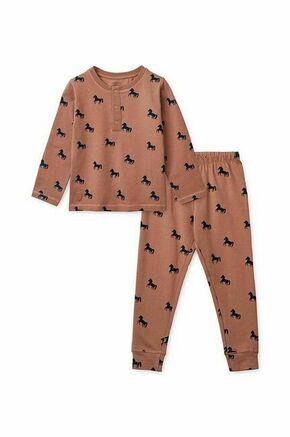 Otroška bombažna pižama Liewood bež barva - roza. Otroški pižama iz kolekcije Liewood. Model izdelan iz vzorčaste pletenine.