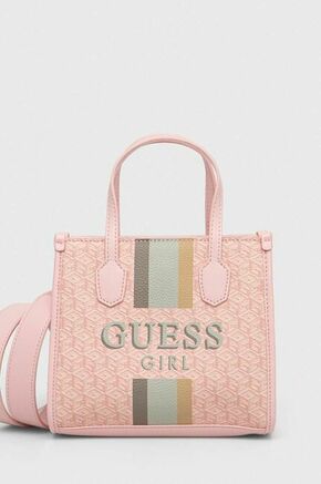 Otroška torbica Guess roza barva - roza. Otroški Srednje velika torbica iz kolekcije Guess. Model na zapenjanje
