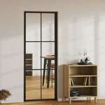 Greatstore Notranja vrata ESG steklo in aluminij 76x201,5 cm črna