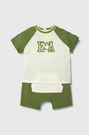 Otroški bombažni komplet Emporio Armani zelena barva - zelena. Komplet za dojenčke iz kolekcije Emporio Armani. Model izdelan iz elastične pletenine. Izjemno udoben material.