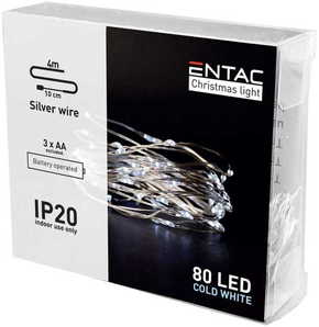 ENTAC 3x 4m 80 LED božično - novoletne micro LED lučke na baterije 3 x AA hladno bele