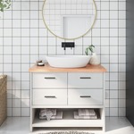 vidaXL Kopalniški pult svetlo rjav 100x50x4 cm obdelan trden les