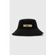 Bombažni klobuk Moschino črna barva - črna. Klobuk iz kolekcije Moschino. Model z ozkim robom, izdelan iz materiala z nalepko.