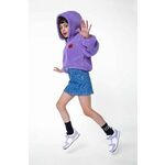 Otroški pulover HUGO vijolična barva, s kapuco - vijolična. Otroški pulover s kapuco iz kolekcije HUGO. Model izdelan iz pletenine z nalepko.