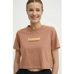 Bombažna kratka majica Hummel ženski, rjava barva - rjava. Kratka majica iz kolekcije Hummel, izdelana iz tanke, elastične pletenine. Model iz izjemno udobne bombažne tkanine.