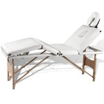 Krem bela zložljiva masažna miza s 4 območji in lesenim okvirjem