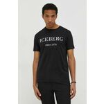 Bombažna kratka majica Iceberg moški, črna barva - črna. Kratka majica iz kolekcije Iceberg, izdelana iz elastične pletenine. Model iz izjemno udobne bombažne tkanine.