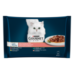 PURINA mokra hrana za odrasle mačke, govedina, piščanec, zajec in losos, Gourmet Perle, 4x85g