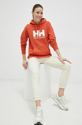 Helly Hansen bluza - oranžna. Mikica s kapuco iz kolekcije Helly Hansen. Model izdelan iz debele